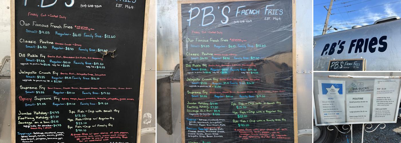 P.B's French Fries Menu