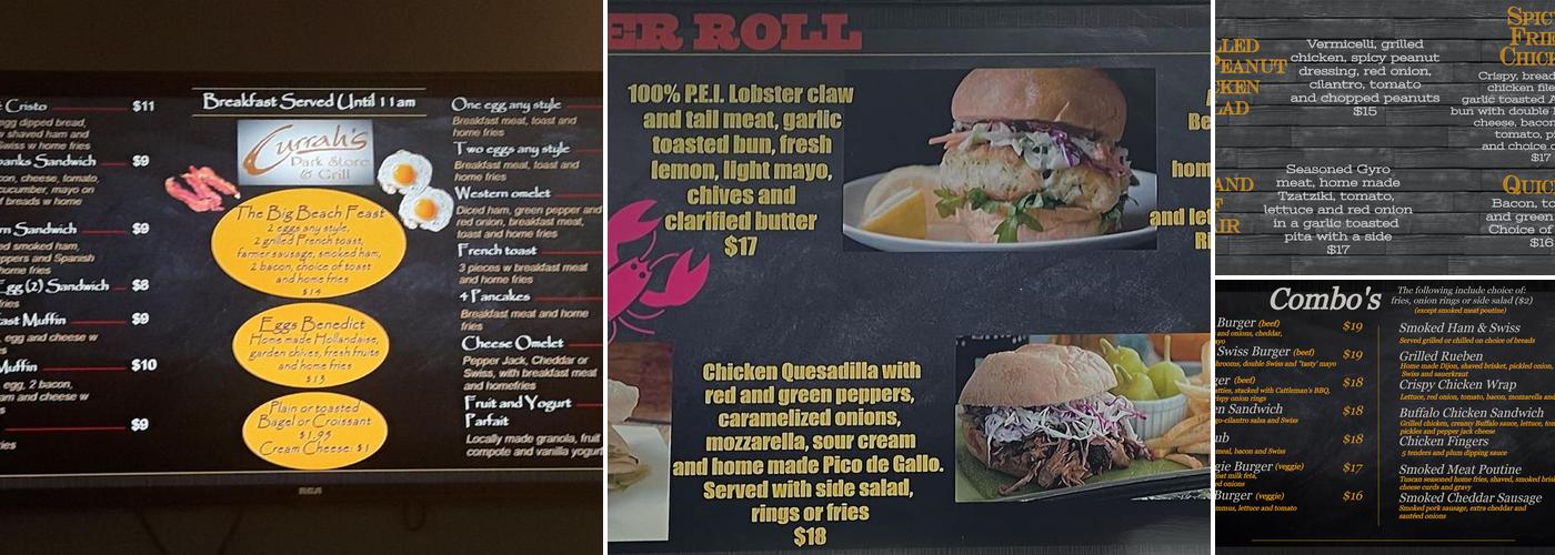 Currah's Park Store and Grill Menu