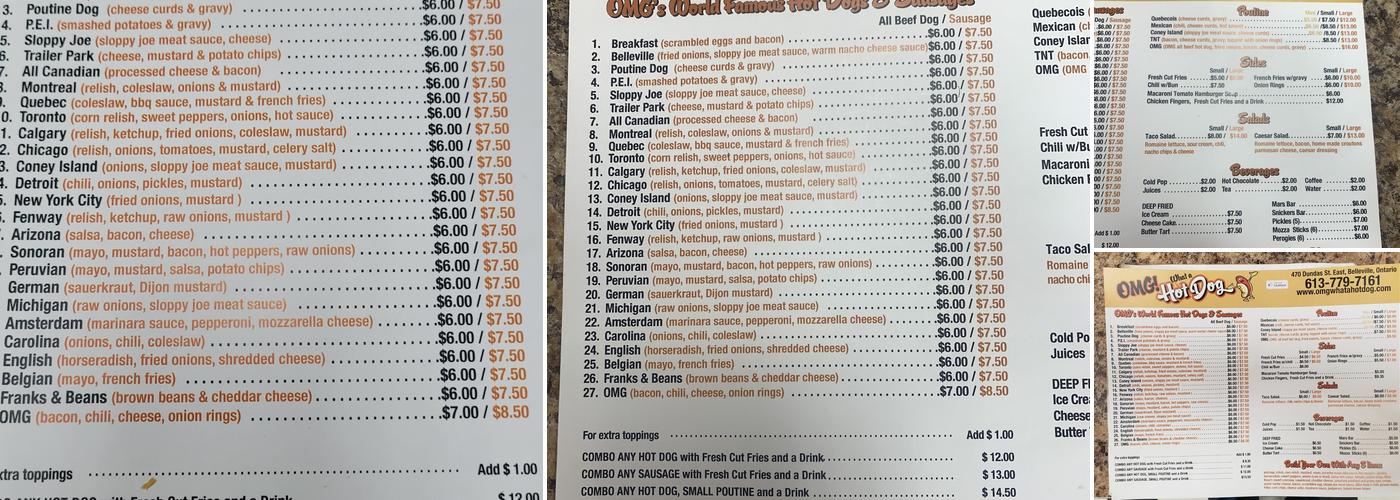 OMG What a Hotdog! Menu
