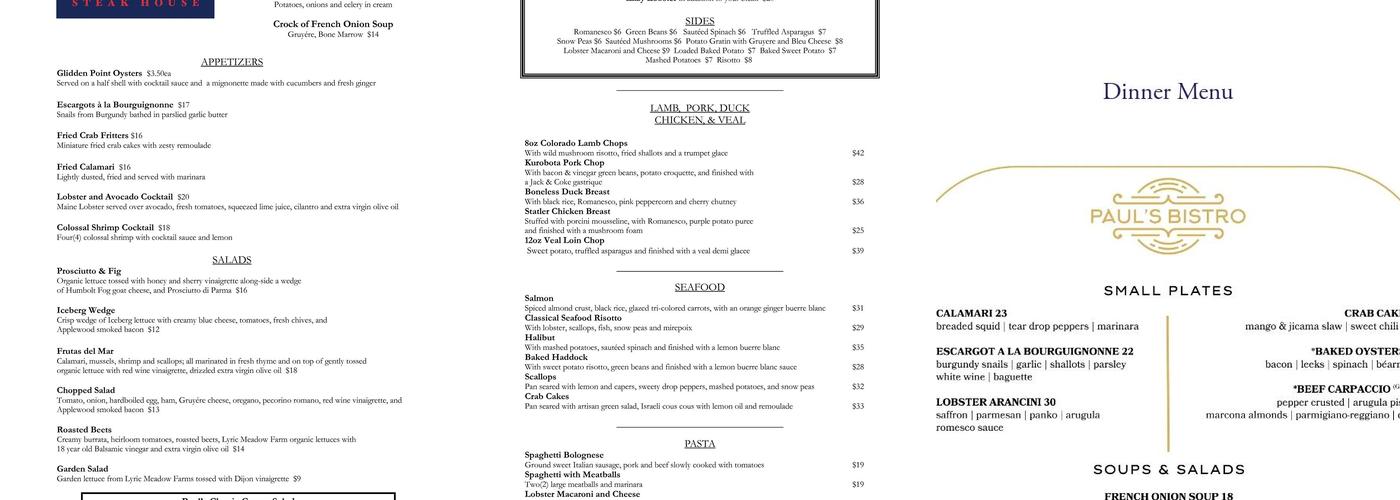 Paul's Bistro Menu