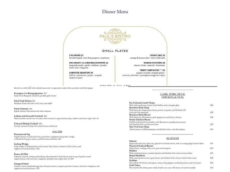 Paul's Bistro Menu