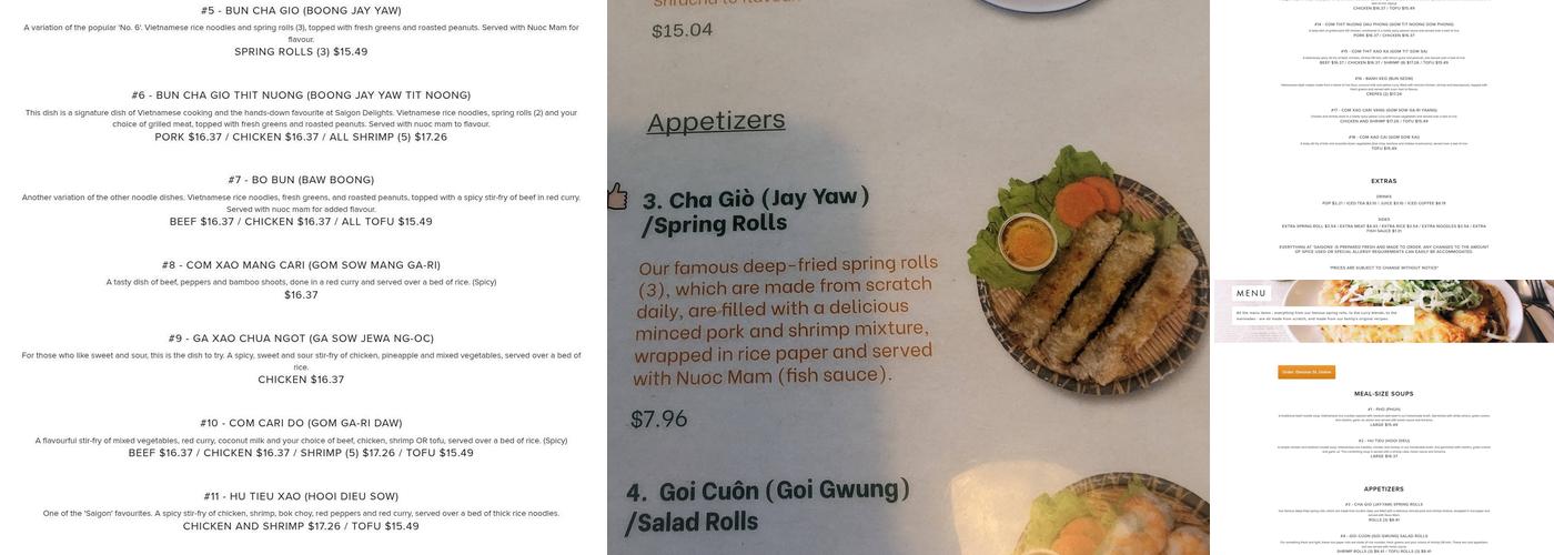 Saigon Delights Menu