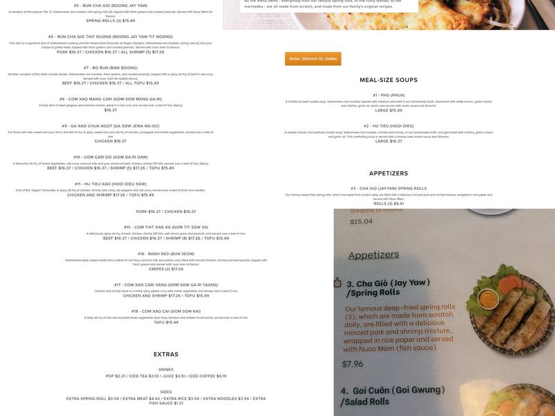Saigon Delights Menu