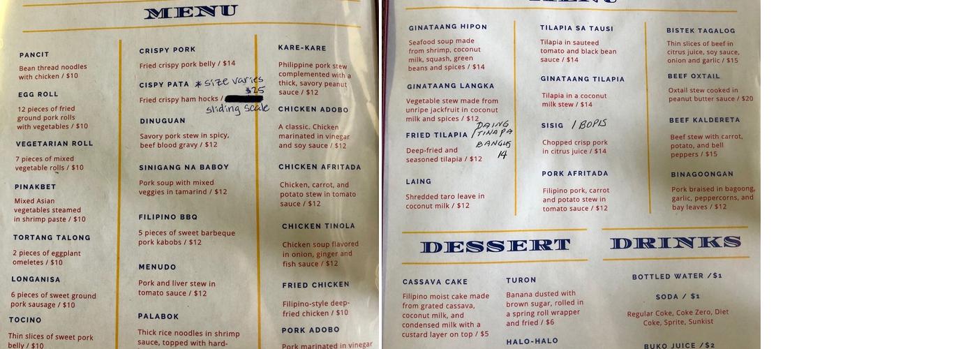 Filipino Kitchen by Grace Menu