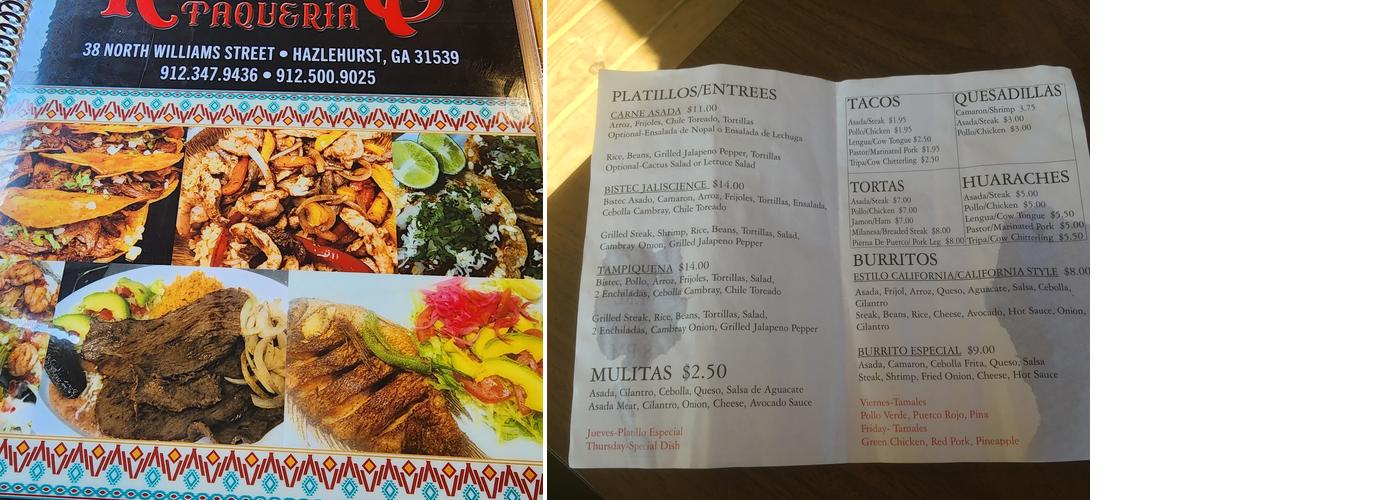 Ruby's Taqueria Menu