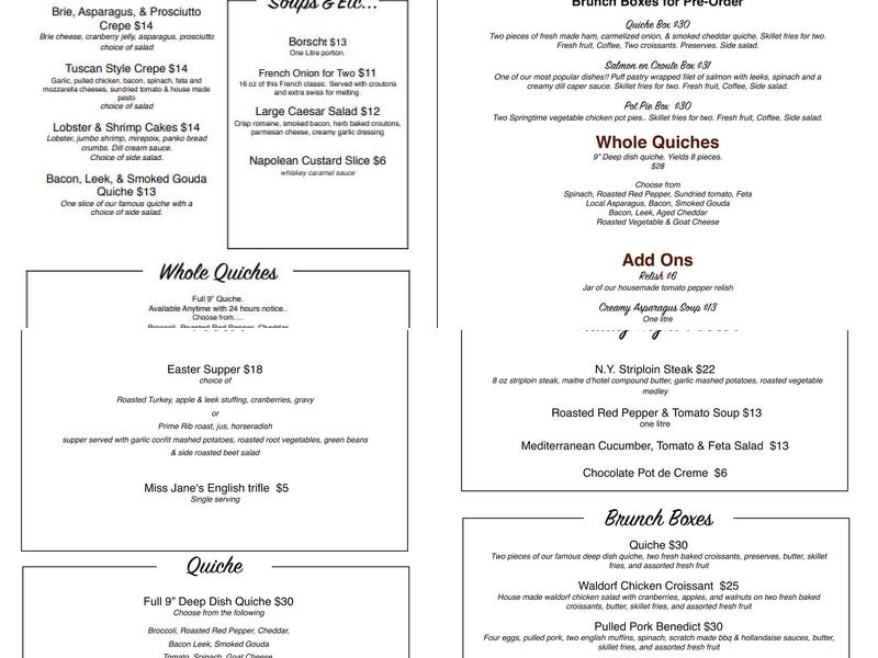 Sweets Cafe & Bistro Menu