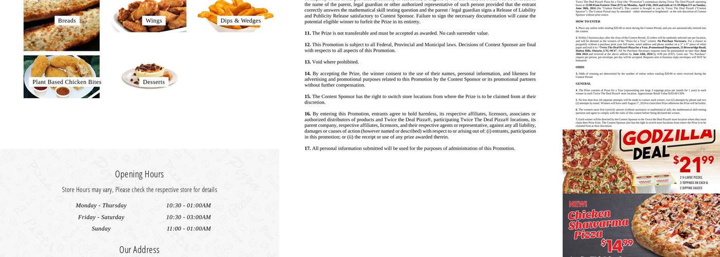 Twice The Deal Pizza Menu