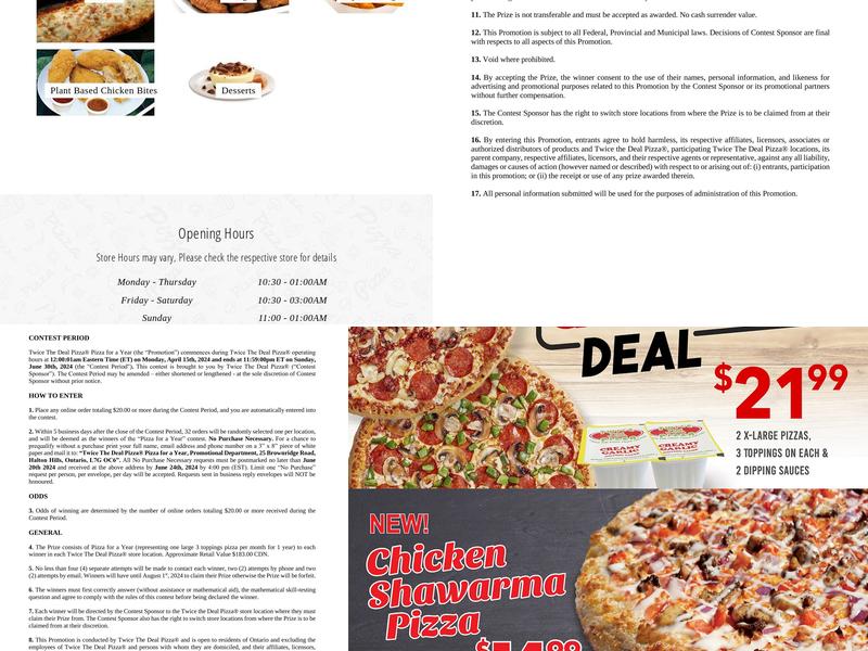 Twice The Deal Pizza Menu