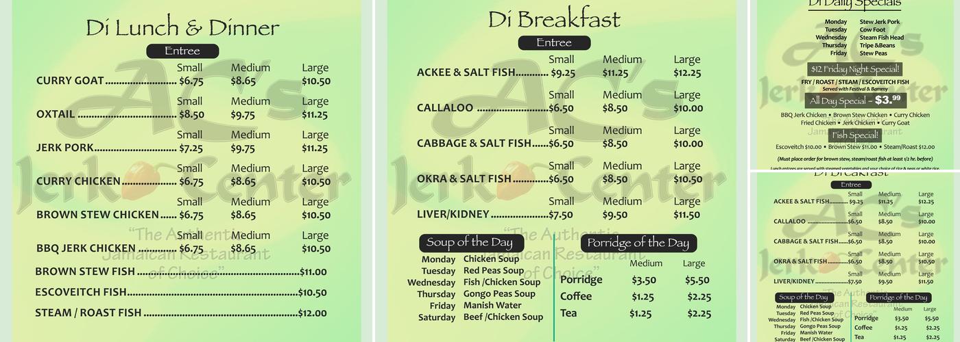 A C's Jerk Center Menu