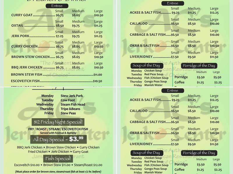 A C's Jerk Center Menu