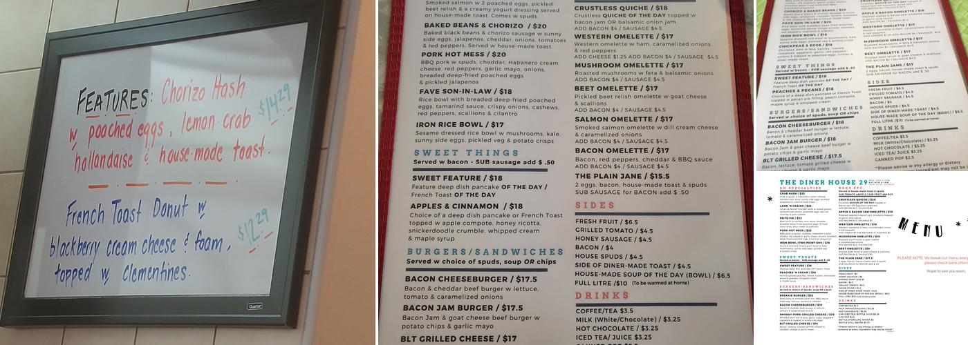 The Diner House 29 Menu