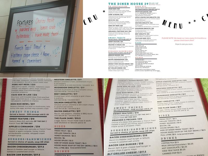 The Diner House 29 Menu