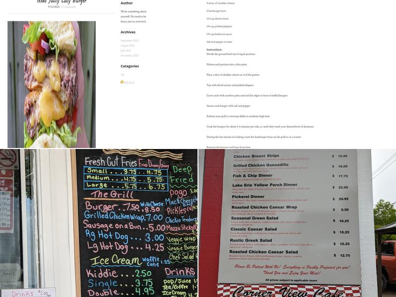 Corner View Cafe Menu