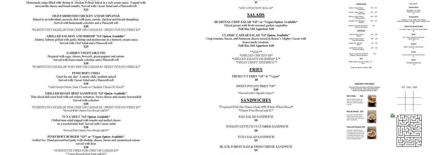 Pinecroft Menu