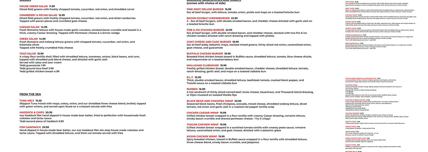 “Mulligans” at Pine Knot Golf Menu
