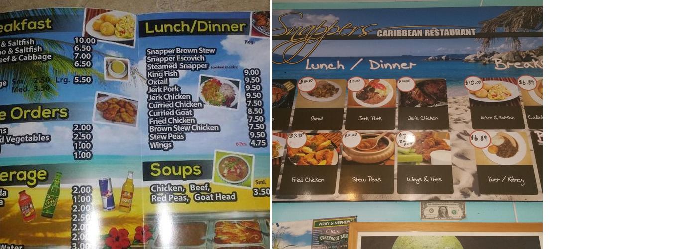 Snappers Caribbean Cuisine Menu