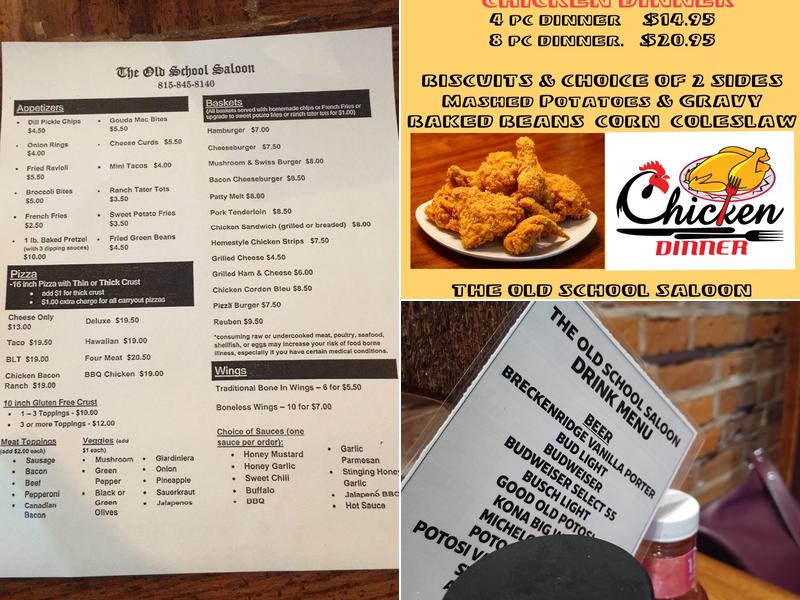 The Old School Saloon Menu