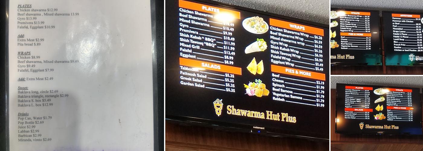 Shawarma Hut Plus Menu