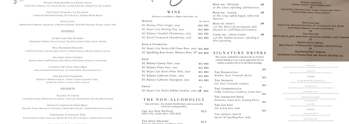 Benchmark Restaurant Menu