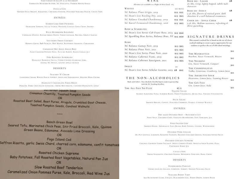Benchmark Restaurant Menu