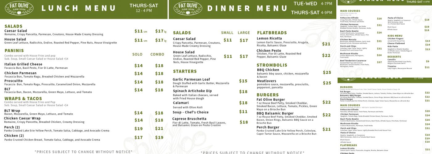 Fat Olive Menu