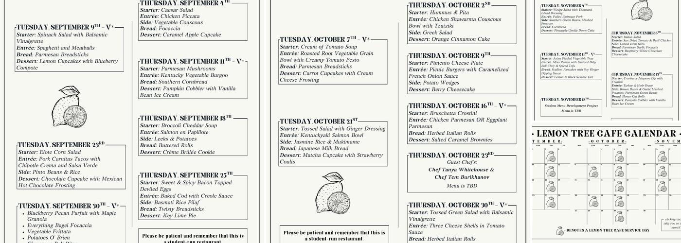 Lemon Tree Cafe Menu