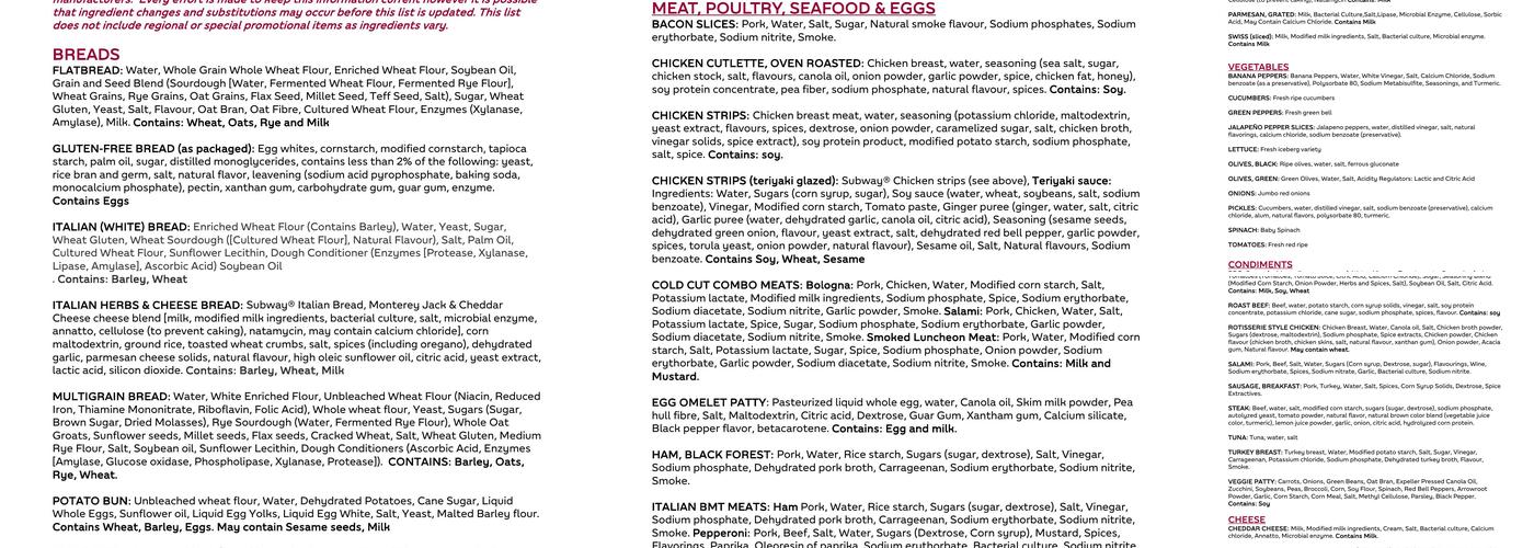 Subway Menu