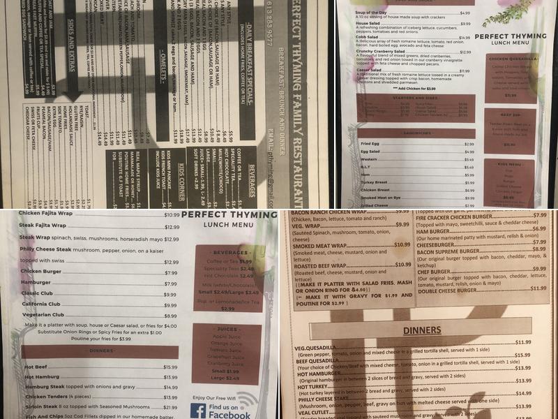 Perfect Thyming Restaurant Menu