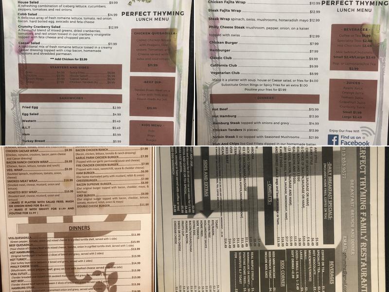Perfect Thyming Restaurant Menu