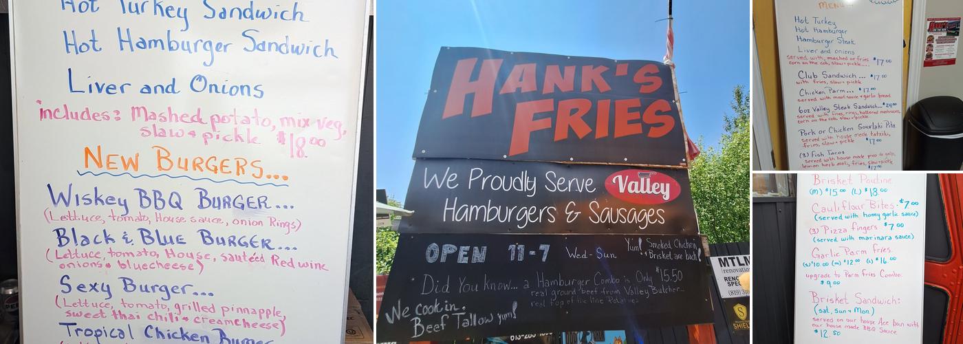 Hanks Fries Menu