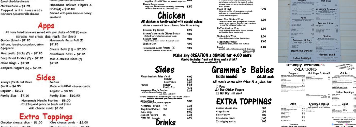Grumpy Gramma's Menu