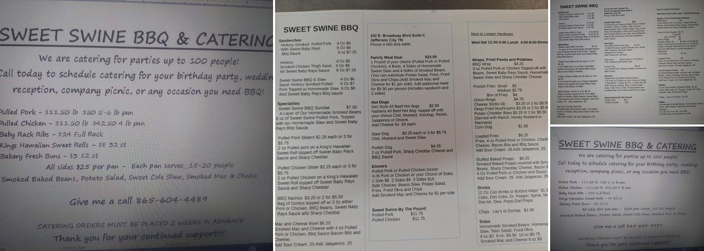 Sweet swine bbq and catering Menu