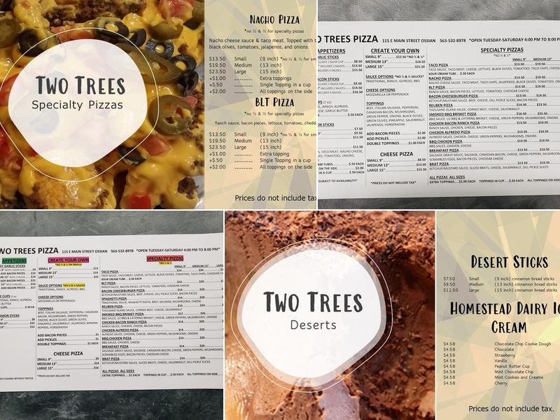 Two Trees Pizza Menu