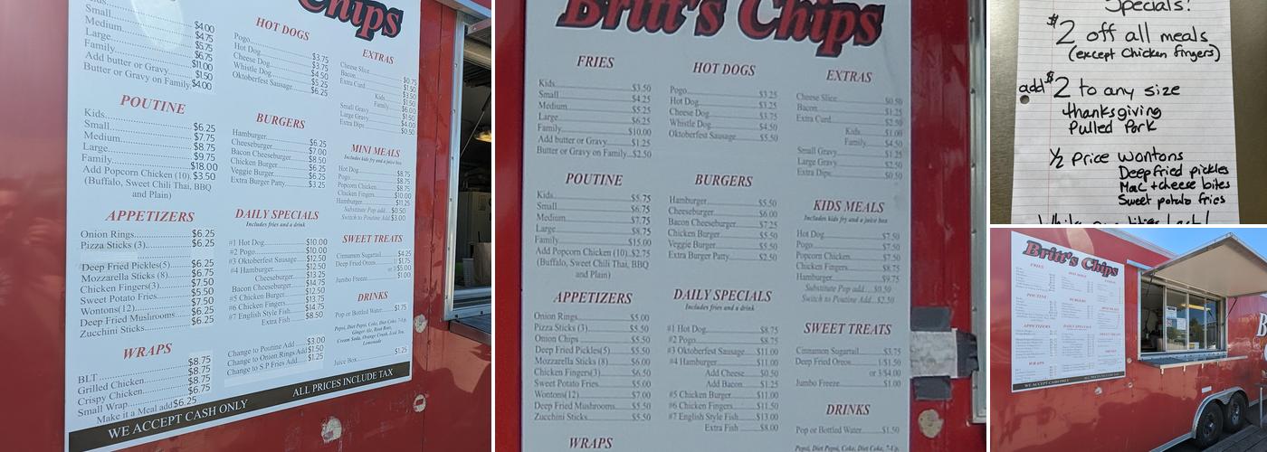Britt's Chips Menu