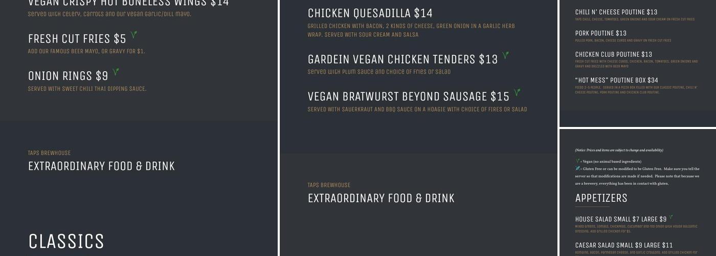 Taps Brewhouse Menu