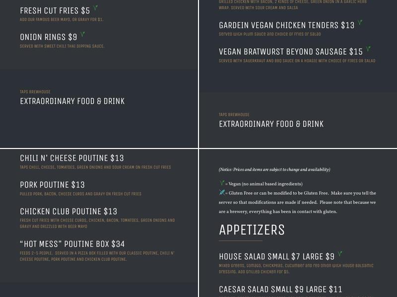 Taps Brewhouse Menu
