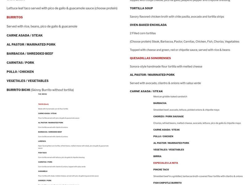 La Neta Menu