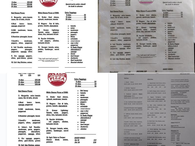 Garage Pizza Menu