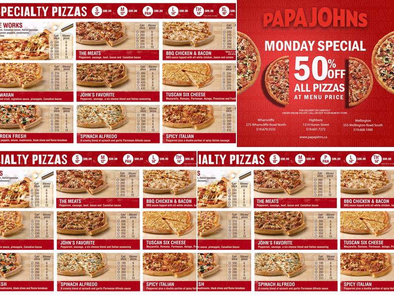 Papa Johns Pizza Menu