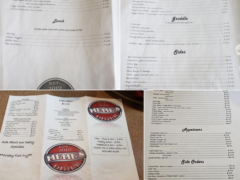 Meme's Diner Menu