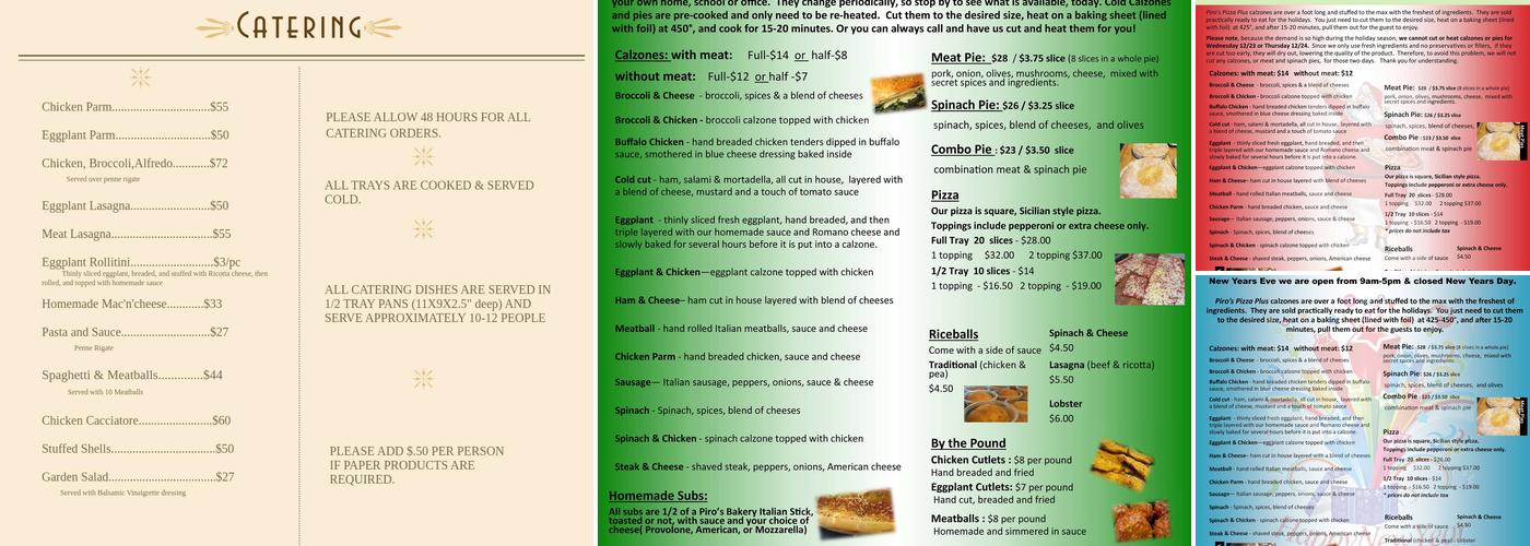 Piro’s Pizza Plus Menu