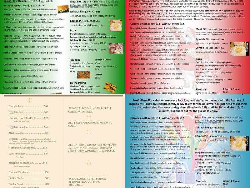 Piro’s Pizza Plus Menu