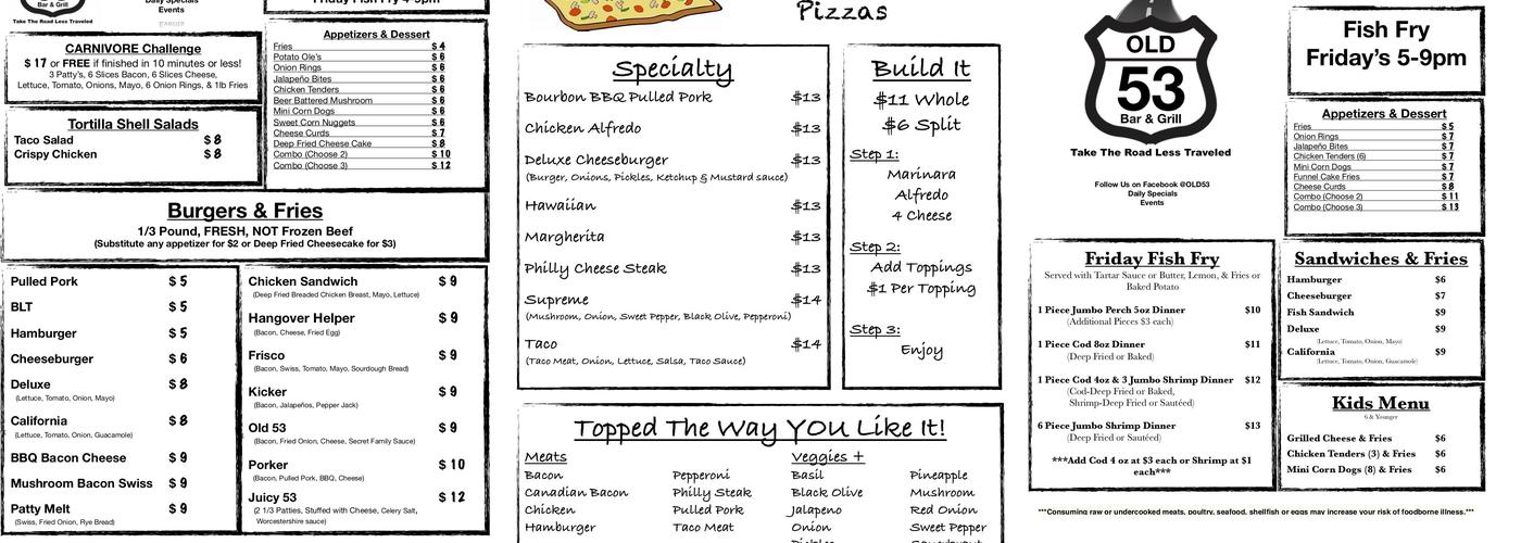 Old 53 Bar & Grill Menu
