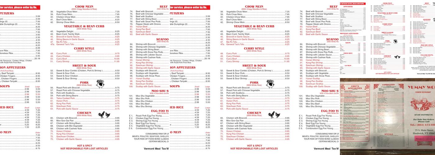 Yummy Wok Menu