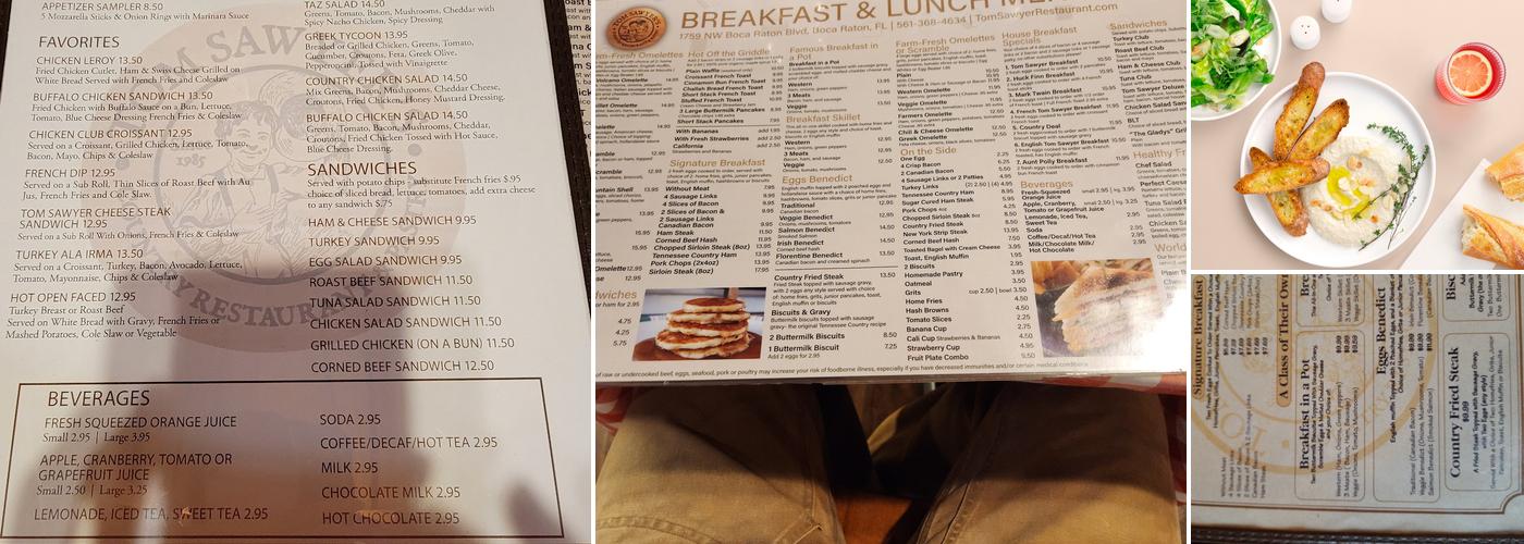 Tom Sawyer's Restaurant Menu