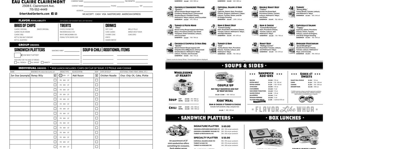 Erbert and Gerberts Menu