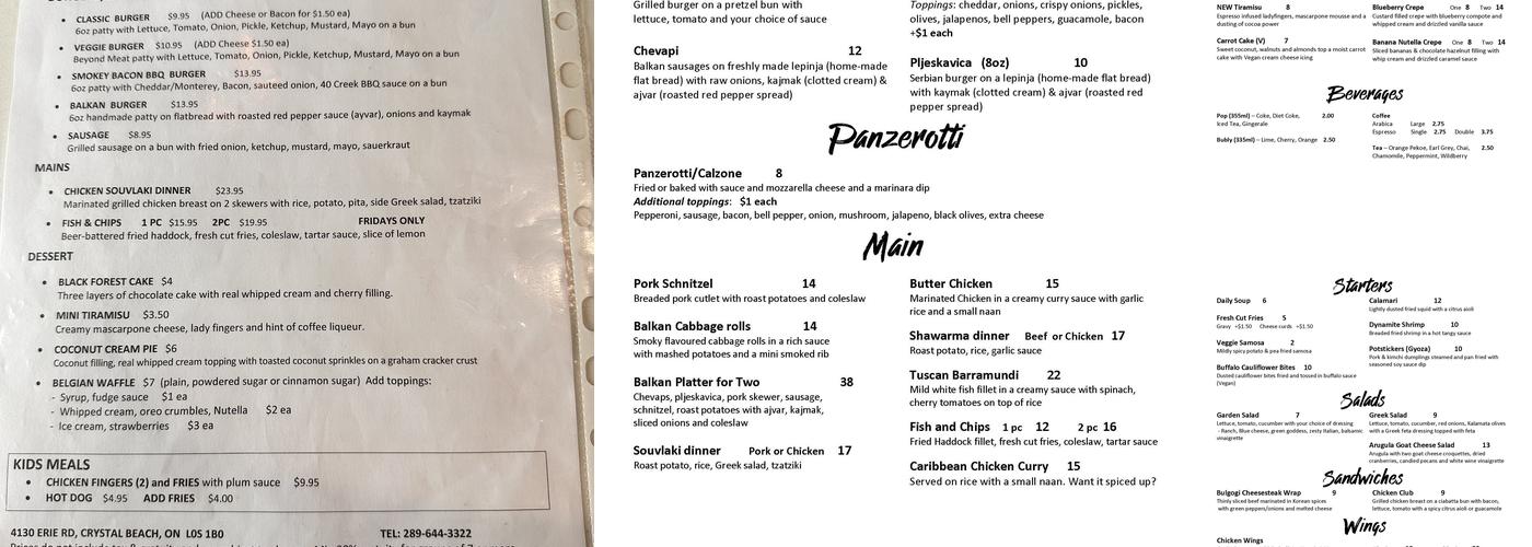 Beach House Restaurant Menu