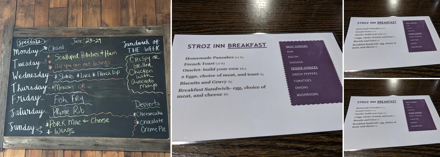 Stroz Inn Menu