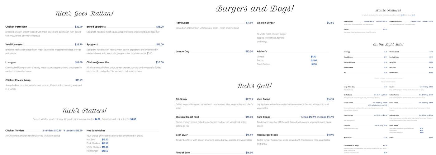 Nick's Menu