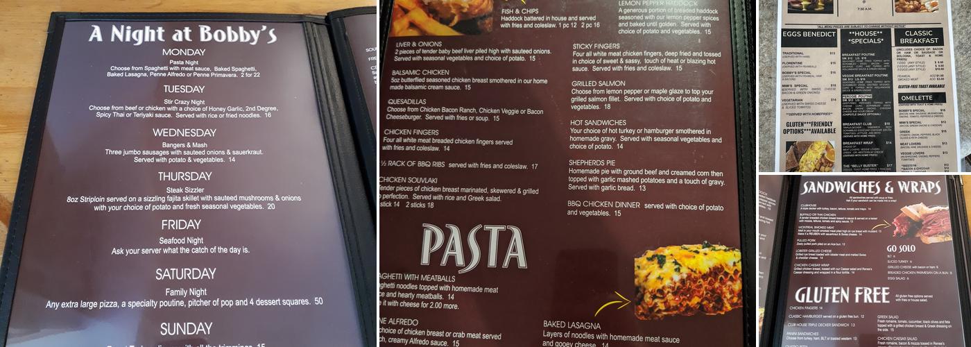 Bobby's Restaurant Menu